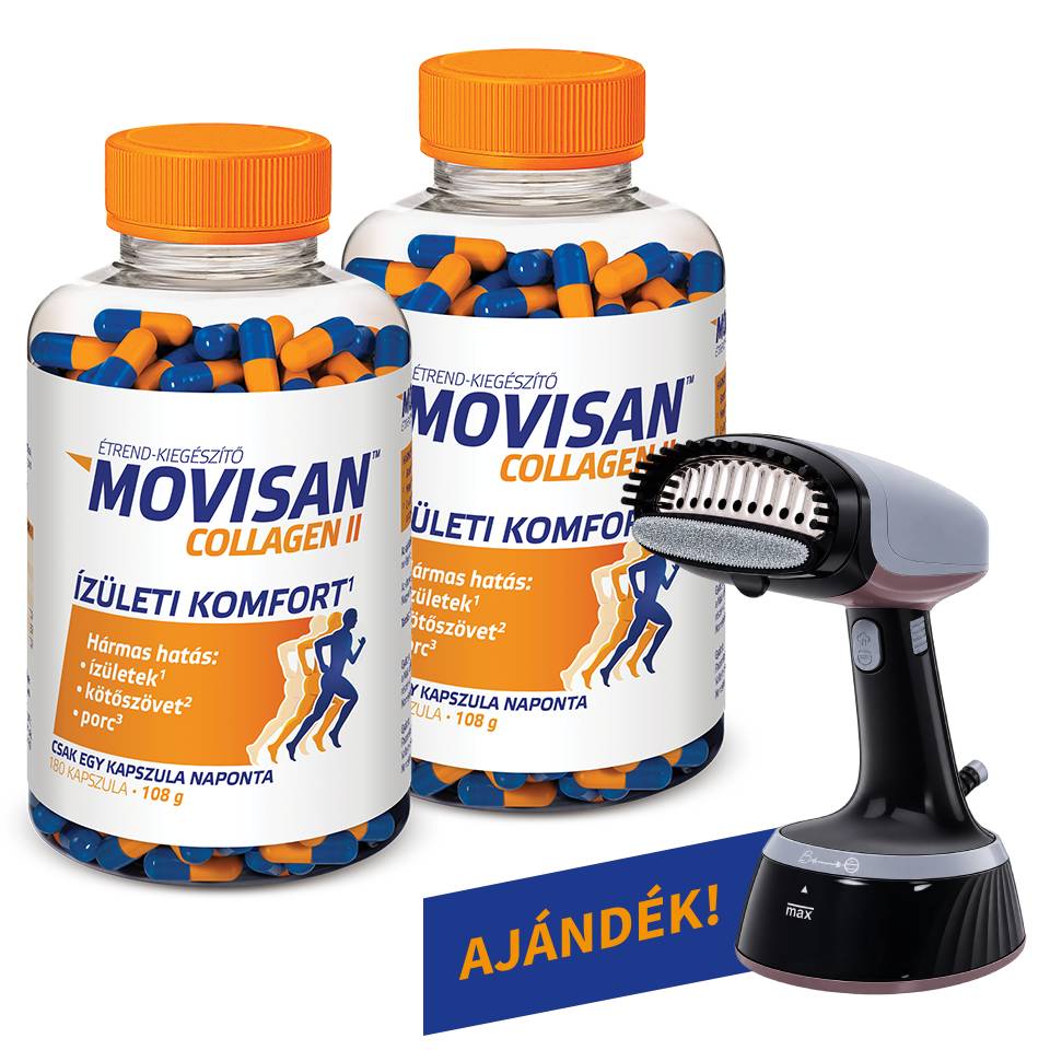 Natural Pharmaceuticals Movisan™ Collagen II Két doboz Movisan™ Collagen II étrend-kiegészítő kapszulák ízületek támogatására és egy masszírozó ingyen.